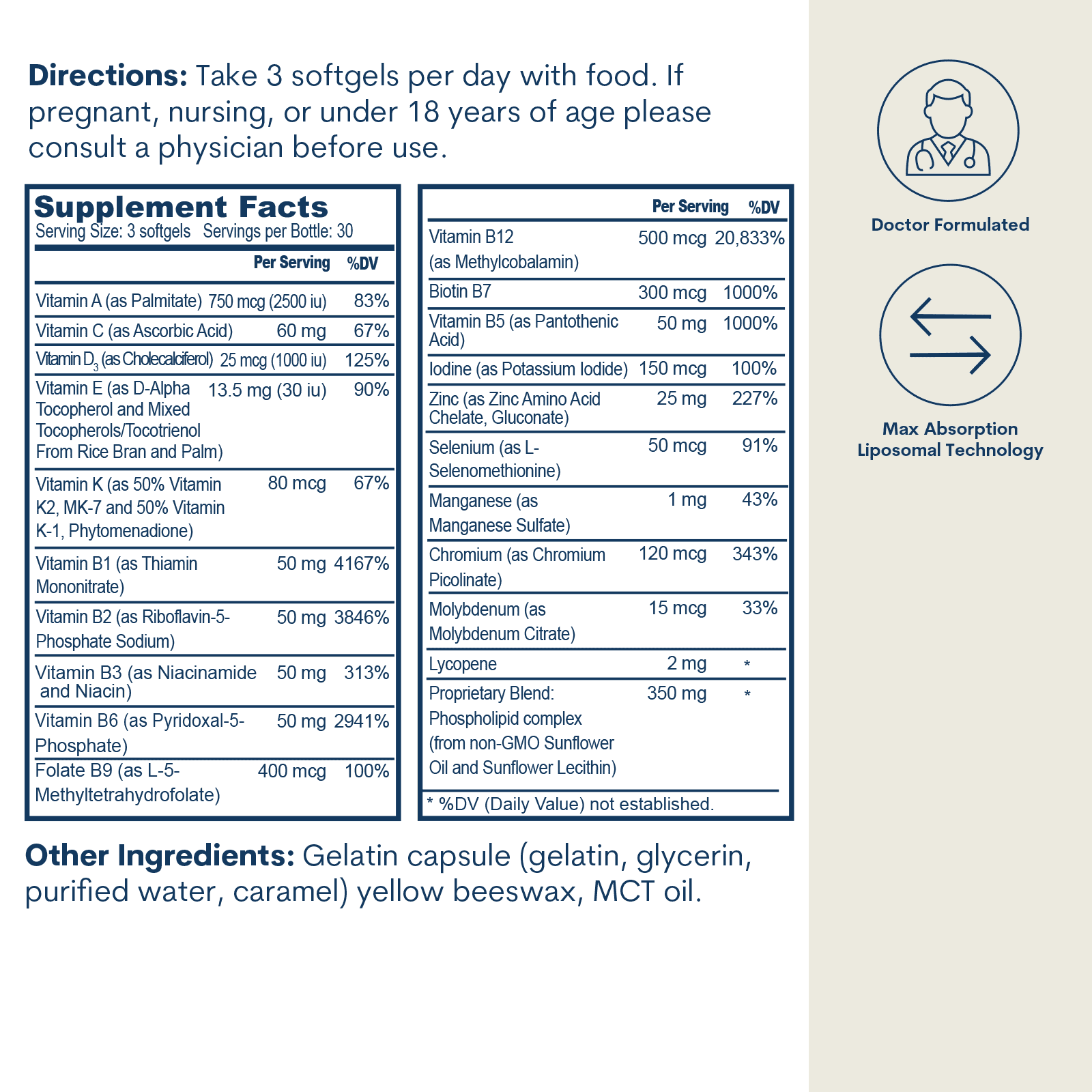 Active B-Complex Multivitamin w/Minerals - Softgels (90 Count/ 30 Servings)