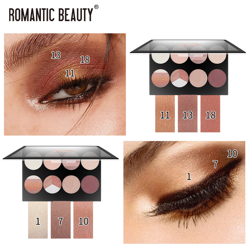Romantic Beauty Eight Color Eyeshadow Palette Pearl Matte Easy Application Makeup