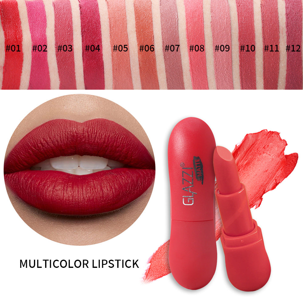 12 Color Rhombic Matte Lipstick Non Fade Non Stick Cup Formula