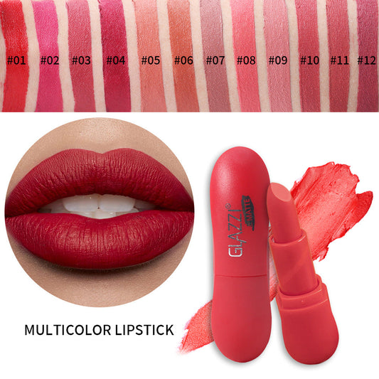 12 Color Rhombic Matte Lipstick Non Fade Non Stick Cup Formula