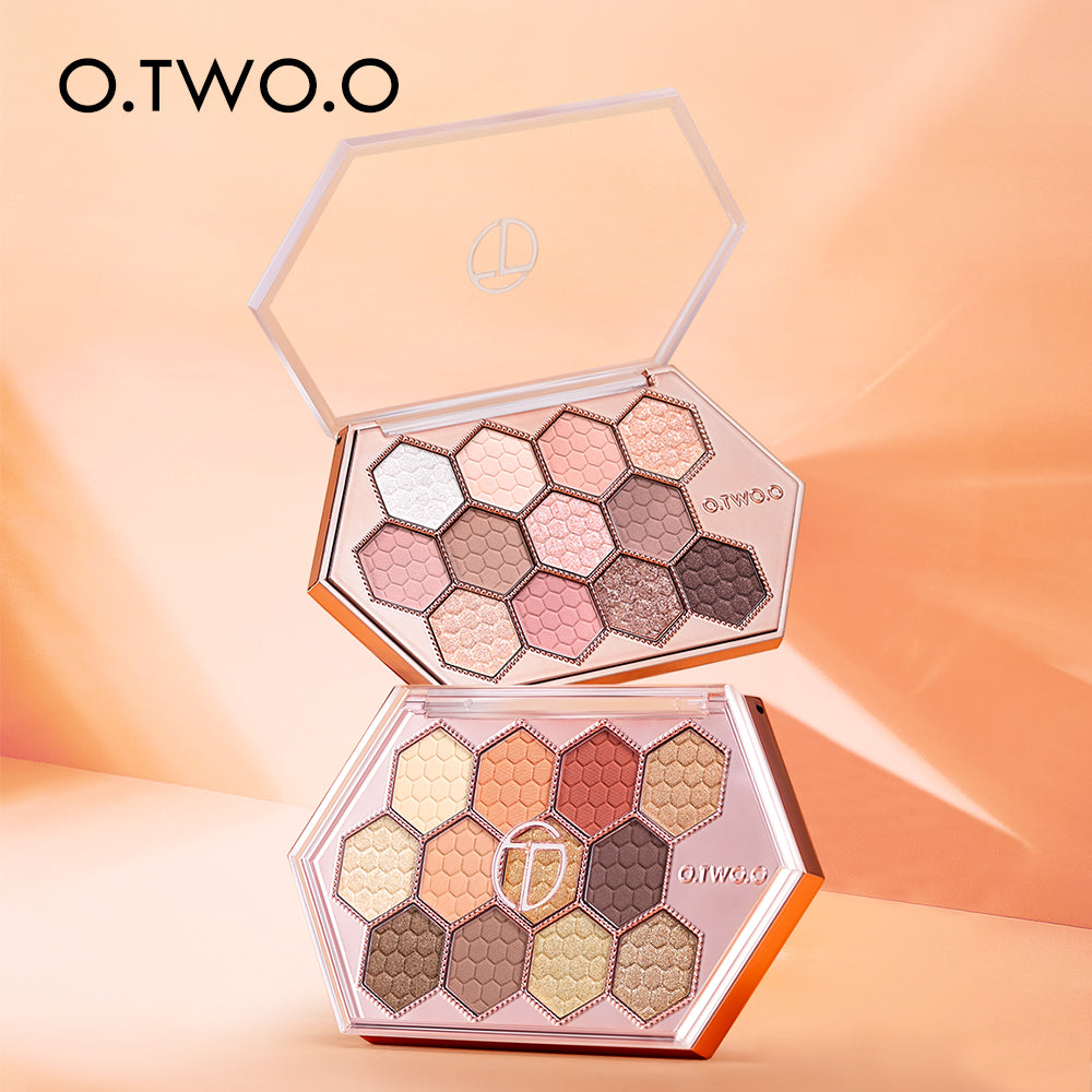 Honeycomb Hexagonal Eyeshadow Palette with Natural Highlight and Twelve Vibrant Shades