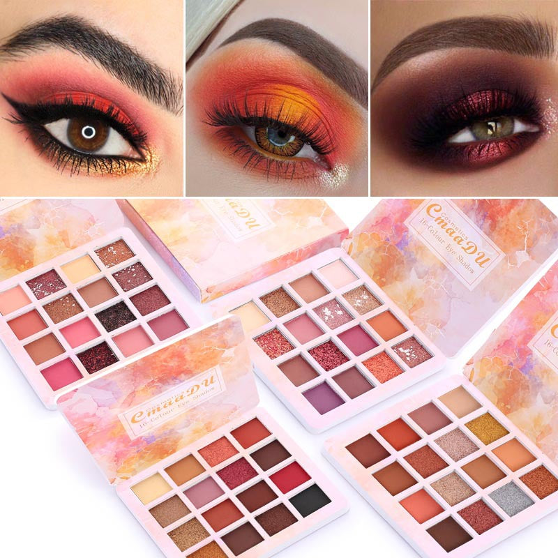 16 Shades of Shiny Eyeshadow Makeup Matte and Metallic Waterproof Glitter