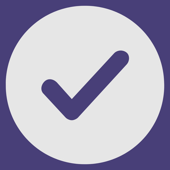 Purple check mark icon on a white circle with a purple background