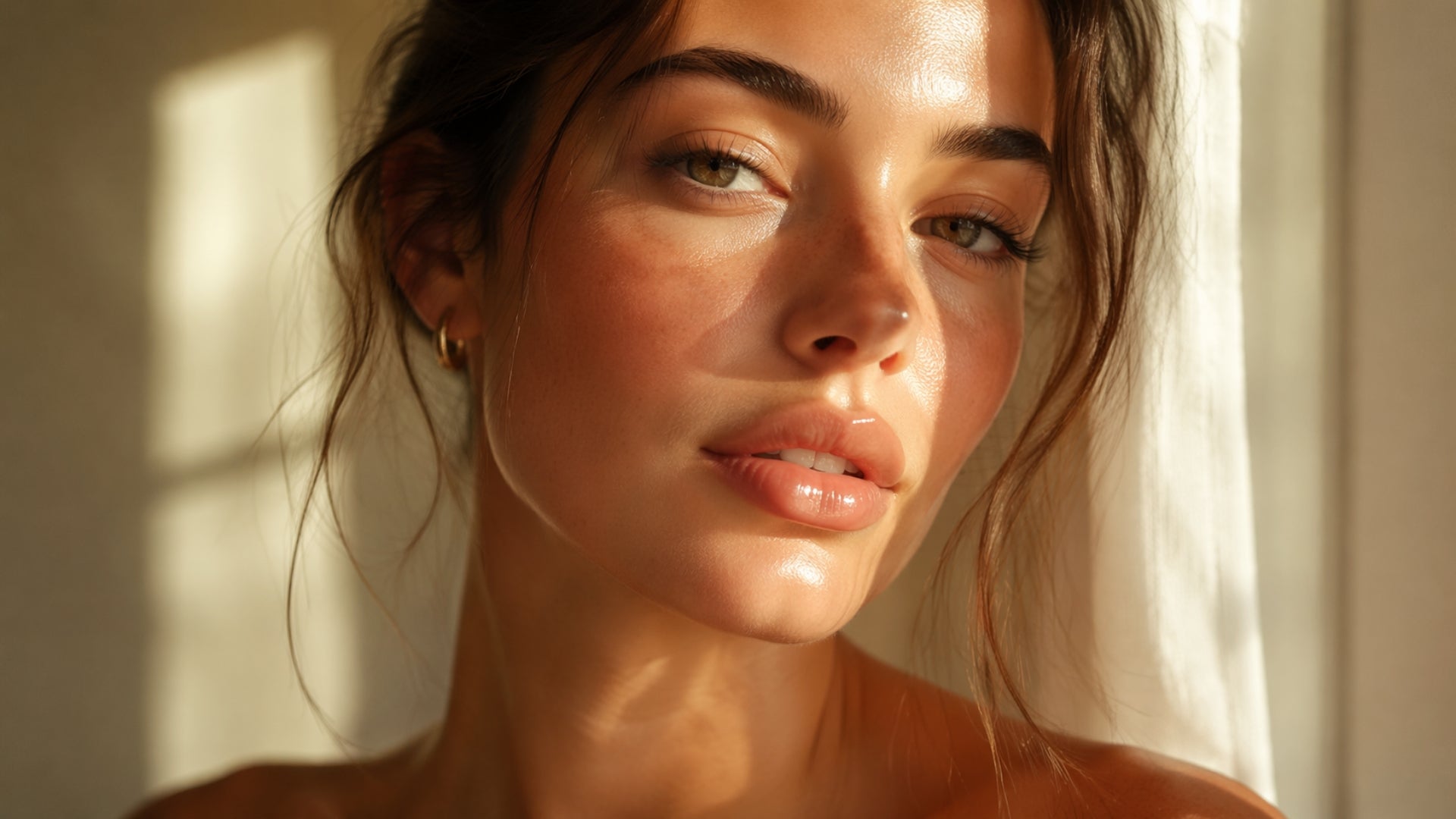 Woman with natural makeup and soft lighting